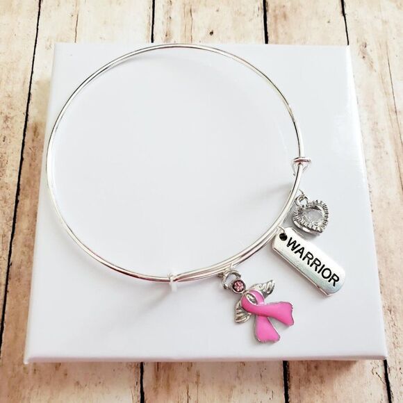 Breast Cancer Awareness Bracelet, Pink Ribbon, Motivational Gift - Picture 2 of 11